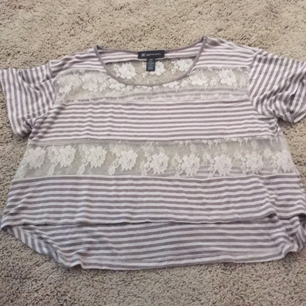 Taupe crop with lace see through